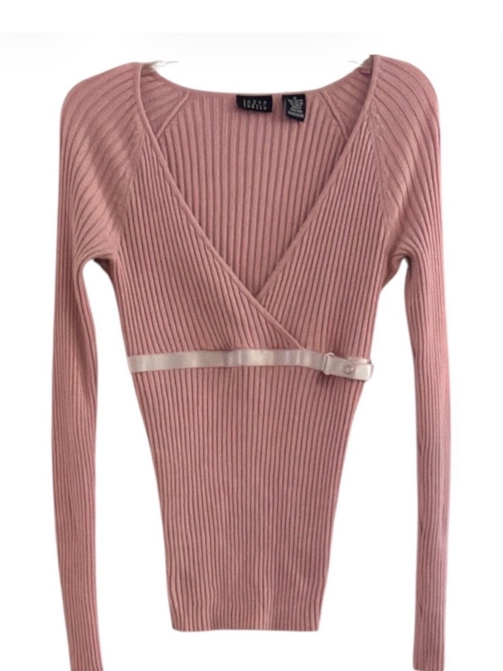 Joyce Leslie Dusty Rose Ribbed V-Neck Knit Wrap Sweater Top Size M